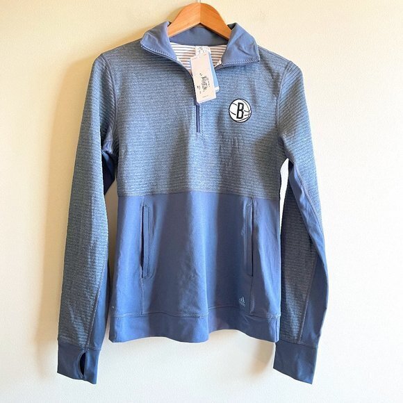 NEW NBA Adidas Blue Climate 3/4 Zip Pullover with Thumb Holes Womens Size S 8 10 - Picture 1 of 7